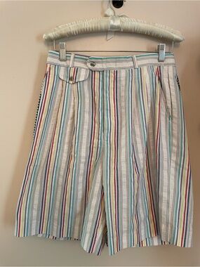 Women’s Multicolor Seersucker Stripe Bermuda Shorts - Lightweight Summer Style